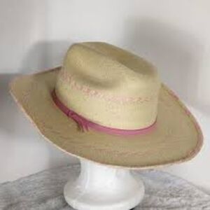 Brian Atwood Pink and Cream Wide-Brimmed Hat